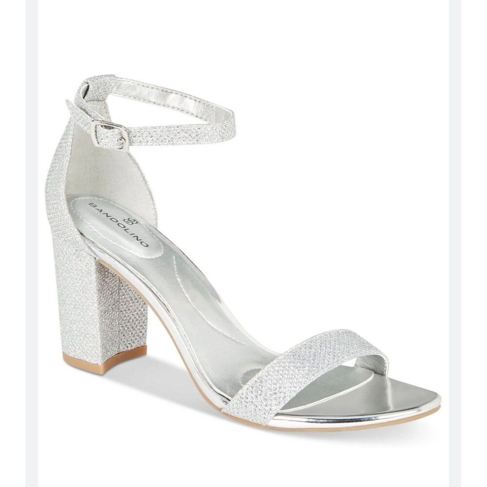 Bandolino Armory3 Block Heel Dress Silver Metallic Ankle Strap Sandals 9M